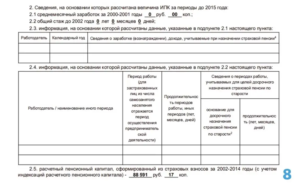 Сведения о состоянии индивидуального счета